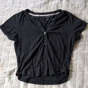 Anthropologie Black Short Sleeve Button Tee